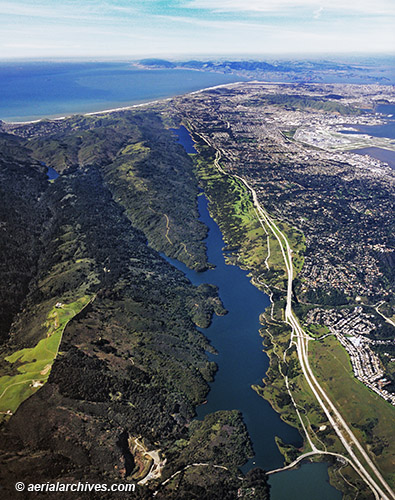 aerial photo San Andreas Fault Crystal Springs Reservoir