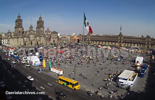 © aerialarchives.com Zocalo in Mexico City with the Palacio Nacional, the National Palace and the Metropolitan Cathedral in Mexico City aerial photograph, 
AHLB2254