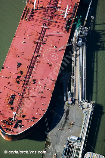 © aerialarchives.com Oil Tanker Off Loading Oil Chevron Richmond Long Wharf, Richmond CA, aerial photograph <BR>
AHLB2431, AA5TH7