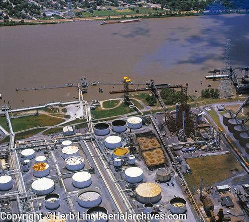 © aerialarchives.com, waterfront petroleum refinery at the Mississippi river,  New Orleans,  stock aerial photograph, aerial
photography, AHLB2548