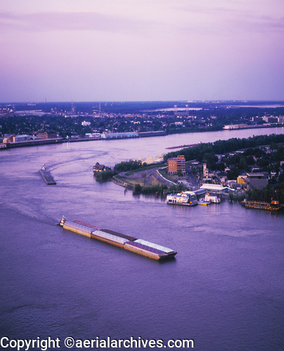 © aerialarchives.com, barge navigating the Mississippi at dusk  Mississippi river at New Orleans,  stock aerial photograph, aerial 
photography, AHLB2552.jpg