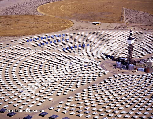 © aerialarchives.com, Solar Two project, solor energy generation, mirrored heliostats, Daggett, CA, Renewable Energy,  stock aerial photograph, aerial 
photography, BGX803, AHLB2624