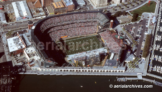 aerial photograph of XFL football game at AT&T Park stadium, San Francisco, CA, © aerialarchives.com
