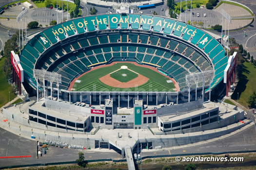 © aerialarchives.com aerial photograph Oakland Coliseum, Oakland, CA, AHLB3250, AFNYXW