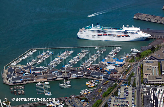 © aerialarchives.com Pier 39 with a Docked Cruise Ship, aerial photograph, photography, San Francisco, CA; AHLB3674, ACW08P