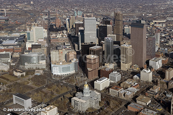 © aerialarchives.com aerial photography Colorado State Capitol and Denver Financial District