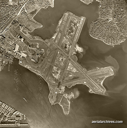 historical aerial photograph Logon International Airport Boston Massachusetts AHLV3287