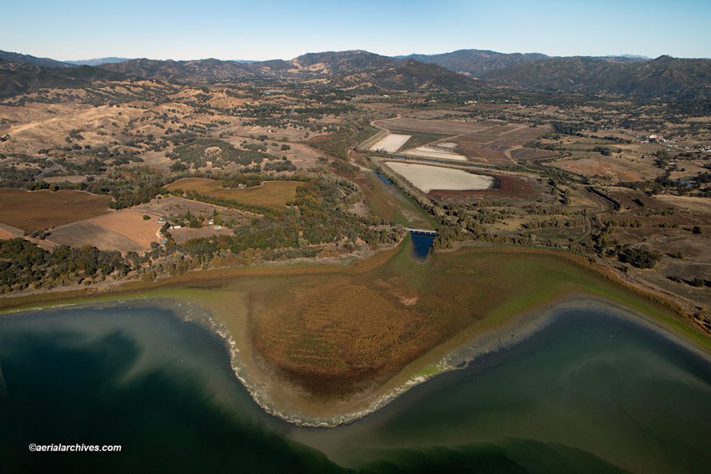 aerial photograph of Rodman Slough, Lake County, California during a drought, November, 2022