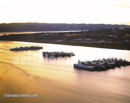 © aerialarchives.com, Mothball fleet, reserve fleet, Suisun Bay,  Sacramento San Joaquin river delta,  stock aerial photograph, aerial 
photography, AHLB2589.jpg