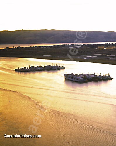 © aerialarchives.com, Mothball fleet, reserve fleet, Suisun Bay,  Sacramento San Joaquin river delta,  stock aerial photograph, aerial 
photography, AHLB2590.jpg