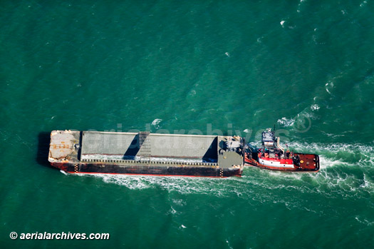 © aerialarchives.com An Empty Barge Pushed By a Tug Boat In San Francisco Bay, AHLB2005