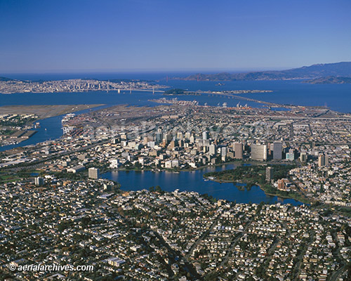 downtown Oakland, Lake Merritt to San Francisco, aerial photography, aerial image, © aerialarchives.com, AHLB4200, A1BB04