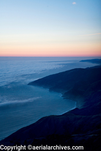 aerial photo of Big Sur California at dusk as fog approaches the coast, Monterey county, © aerialarchives.com, AHLB4583, B0TABC