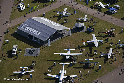 © aerialarchives.com aerial photograph Cessna Aircraft Company display at EAA AirVenture 2013, Oshkosh, Wisconsin, AHLB9784