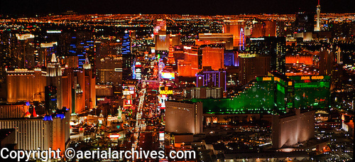 © aerialarchives.com night time aerial photograph of Las Vegas Nevada, strip, MGM Grand AHLE0117