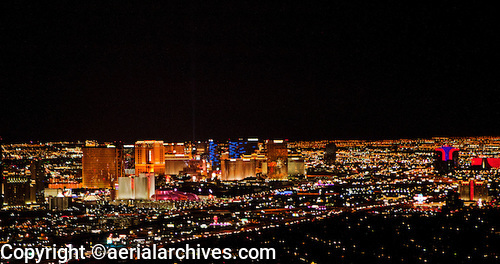 © aerialarchives.com night time aerial photograph of Las Vegas Nevada skyline AHLE0120
